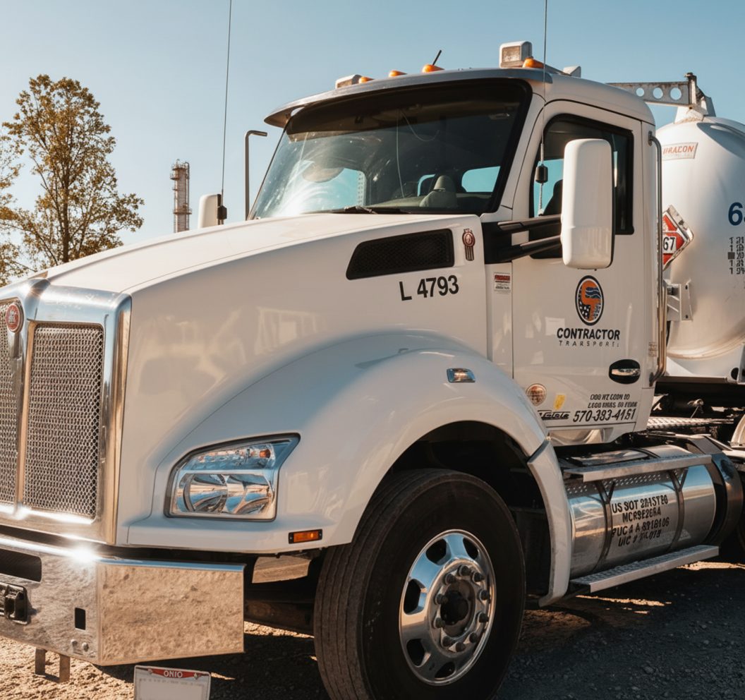 Contractor Transport white tanker truck